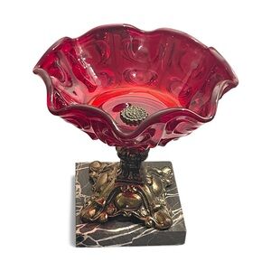 Vintage Capodimonte Murano Amberina Red Glass Centerpiece Table Bowl Italy